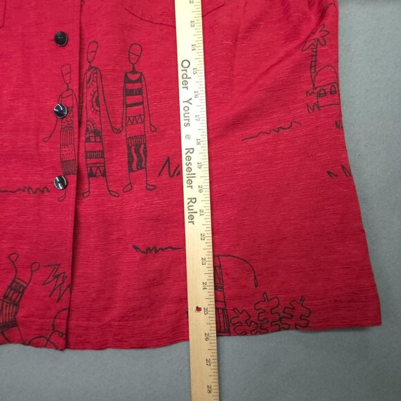 Chicos Design Shirt Womens 3 US XL Red Silk Linen Button Up Wearable Art African - Picture 9 of 11
